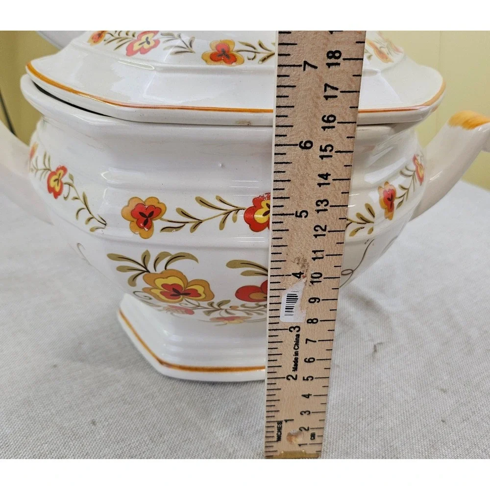 National Silver Co Vintage Ceramic Soup Tureen Lid Godinger Ladle Japan Floral